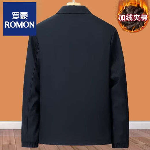 ROMON dad coat autumn and winter middle-aged velvet thickened executive jacket men middle-aged and elderly warm cotton clothes navy blue velvet M 170/96A suitable for 80-100Jin Jin equals 0.5 kg
