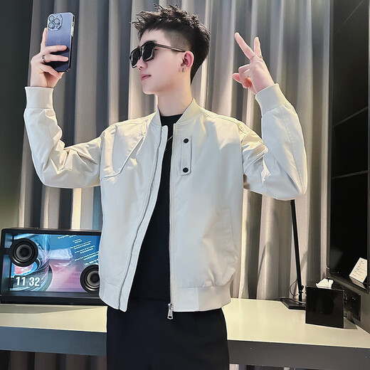 Burwilde international brand trendy brand handsome jacket men's spring and autumn baseball uniform men's 2025 new men's off beige M