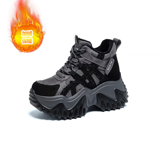 OLJ luxury high-end brand women's shoes dad shoes 2025 winter new casual and versatile velvet warm and height-increasing sneakers velvet brown 34