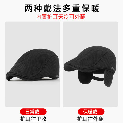 SOOKI Retro Progressive Hat Men's Autumn and Winter New Warm Middle-aged and Elderly Dad and Grandpa Windproof Beret Casual Old Man Hat Black Two-piece Set Hat + Scarf M (56-60cm)