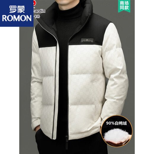 罗蒙（ROMON）冬季新品90%白鸭绒加厚羽绒服男中青年浪漫绅士迷彩外套 黑色(8003款) M 170【适合100-125斤穿】