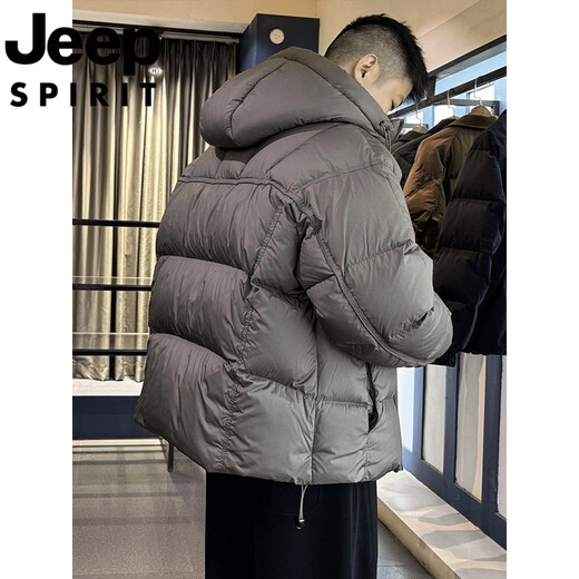 JEEP international brand white duck down short down jacket men's winter cold-proof warm bread coat hooded casual jacket black upgraded version 4XL