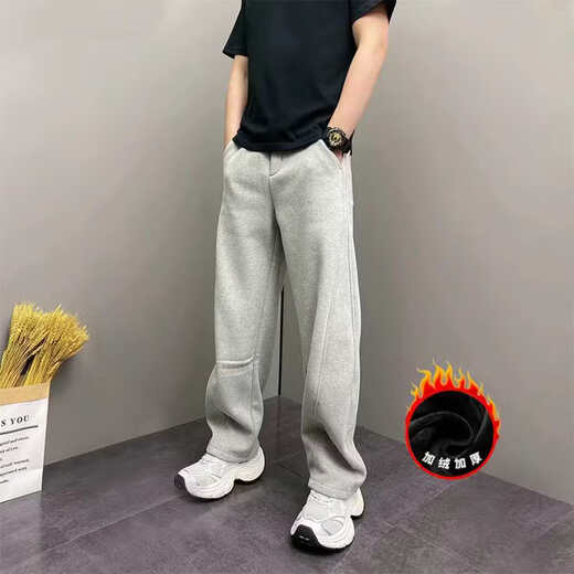 The same style in the mall, light luxury European goods, 2025 new scimitar casual pants, fashion week plus velvet sweatpants LX516, black, velvet, the same style in the mall, 2XL, recommended 150-170Jin Jin is equal to 0.5 kg