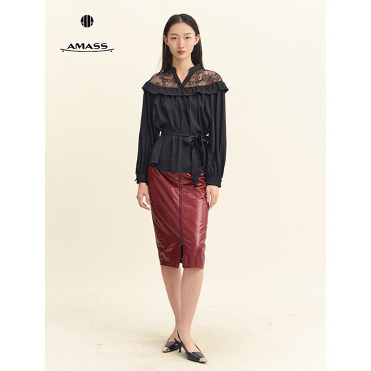 Amash ruffled blouse with light luxury bow elements, sophisticated and elegant top 530140 black S (2)