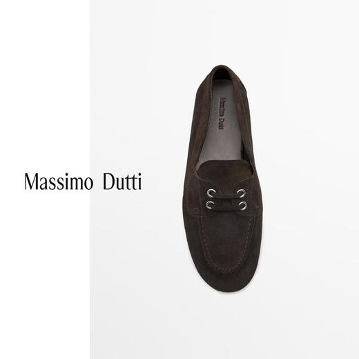 Massimo Dutti Spring New Product 2026 Women's Shoes Retro Brown Leather Loafers Boat Shoes 11520750 Brown 37 (240/85)