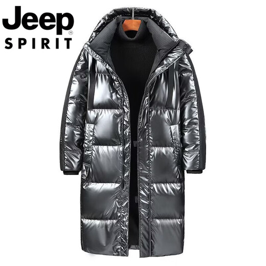 JEEP Мужской пуховик средней длины Jeep International Brand, глянцевая, не требующая стирки, водонепроницаемая зимняя свободная толстая пара, куртка серебристого цвета S (рекомендуемый вес 80-95Jin Jin равен 0,5 кг)