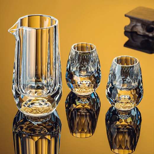 Yusenyi high-end gold foil crystal white wine cup household glass small wine cup two liang white wine divider wine gift box set gold foil water drop cup X6 gold foil faceted pot X6 orange leather case 66