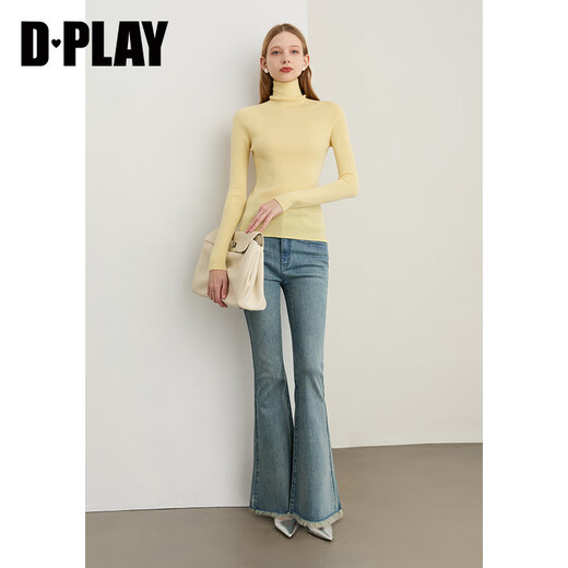 DPLAY 2025 Autumn New Yellow Knitted Sweater Women's Seamless One-piece 100 Wool Top Slim Fit Bottoming Shirt Cream Yellow S