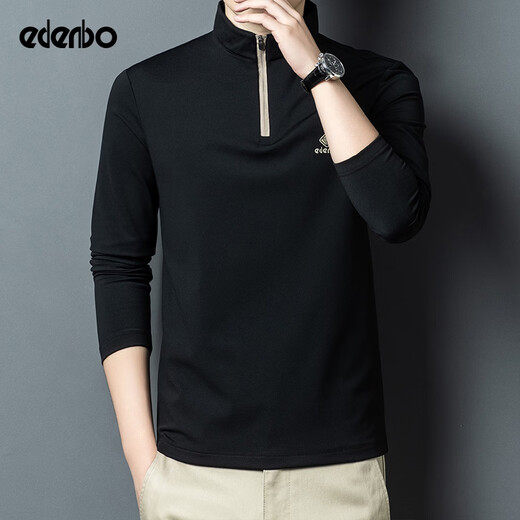 Edenbo half-zip stand-collar sweatshirt men's autumn and winter four-way elastic top black 175/92A (XL)