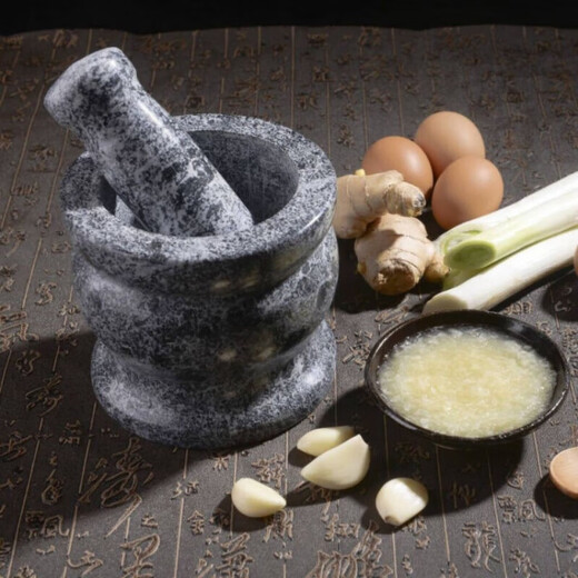 Tuojin manual stone mortar, stone garlic pounding jar, garlic pounding artifact, manual grinder, old-fashioned pepper pounding machine, new medium bowl, extra small bluestone polished stone mortar (for one person)