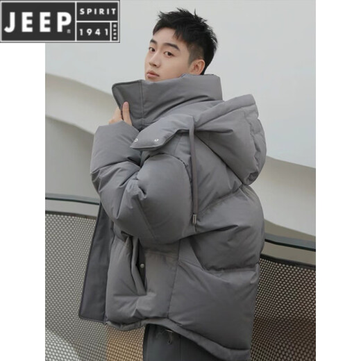 JEEP SPIRIT thickened short down jacket for men and women 2026 new winter youth student love bread coat loose jacket gray gray male XS recommended (85-110) Jin Jin equals 0.5 kg