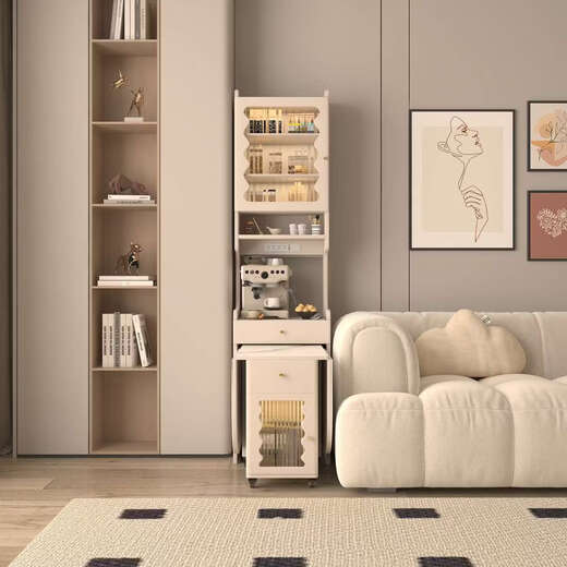 Yusenyi small apartment living room sofa movable coffee table folding side cabinet tea table home coffee table dining table integrated 30cm warm white snow mountain white slate with matching high cabinet