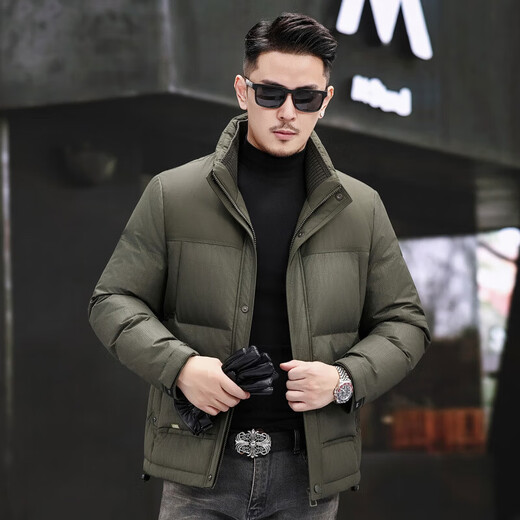 JEEP SPIRIT Jeep Fashion Stand Collar Down Jacket Men's 2026 Winter New Middle-aged Business Short Warm and Coldproof Jacket Trend B65 Gray Green 2XL 185 Recommended 150-170Jin Jin is equal to 0.5 kg
