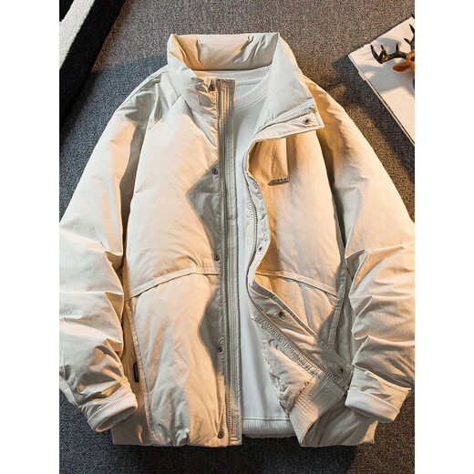 Playboy American Stand Collar Down Jacket Men's Winter Design Warm and Windproof Short Down Jacket Off-White XL (146-165Jin Jin equals 0.5kg)