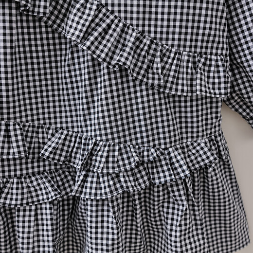 MARC&JANIE Mark Jenny literary plaid girls' lace dress children's skirt 2026 spring new style 560196 black plaid 110 (recommended height 101-110)