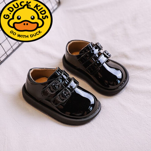 G.duck little yellow duck handsome one year old small leather shoes baby 1-2-3 years old versatile good-looking shoes baby toddler shoes spring and autumn soft black single Velcro 15 / inner length about 11.5cm