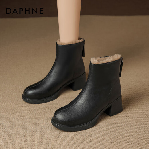 Daphne French High Heel Short Boots Women's Winter Velvet Thickened Snow Boots 2025 New Black Martin Slim Boots Black 35