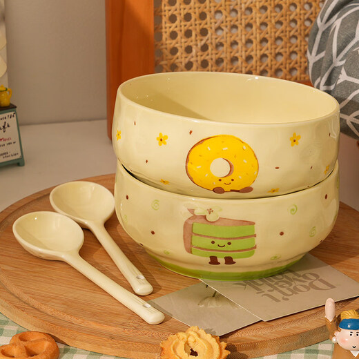 Shijanu New Product Cute Ceramic Noodle Bowl Home Underglaze Color Large Bowl 6-inch Student Dormitory Large-Capacity Instant Noodle Bowl Tea Sweetheart 6-inch Noodle Bowl Thousand Layer