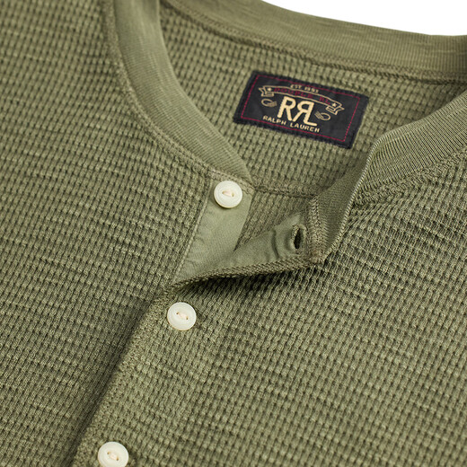 RRL Men's Spring 26 Garment Dyed Waffle Knitted Cotton Henley RL95601 300-Tree Green L