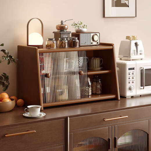 He Jiagong wooden cup holder desktop dustproof water cup tea cup storage rack cup dining table sideboard cup storage rack top model four-layer heightened black walnut color 67cm tempered glass full