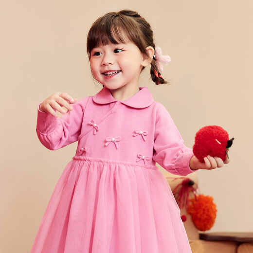 Minibala baby girl dress not easy to pilling knitted mesh sweet New Year greetings red skirt winter