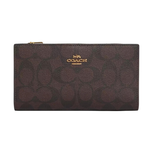 COACH Slim Wallet 18 Classic presbyopic solid color canvas with leather clutch wallet small size women's dark default basic outfit (bag + dust bag)