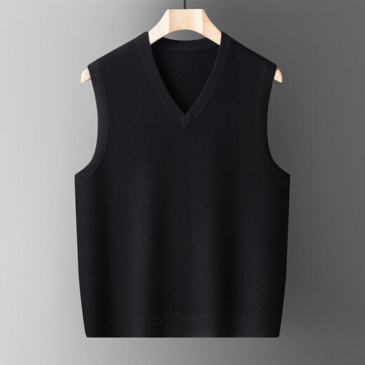 XJSGS international luxury high-end brand woolen sweater vest men's autumn and winter waistcoat V-neck daddy vest middle-aged and elderly high-end black and red ready stock winter style M /170/88A