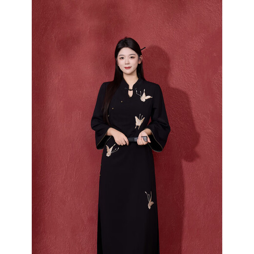 Fu Ling Annual Meeting New Chinese Style Improved Cheongsam Dress Plus Size Women's Clothes Fat MM Wu Zhenyuan First Year Banquet Mother's Embroidered Waistband Purple Parts will be shipped the next day XL 120 to 140 Jin Jin equals 0.5 kg