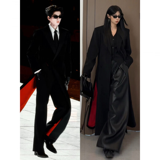 XUANSENTU (XUANSENTU) black red bottom long men's windbreaker Korean style Naples dk suit jacket British yuppie coat trend suit windbreaker L 120-135Jin Jin equal to 0.5 kg can be worn