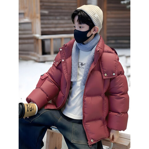 HAL.DUCK Down Jacket Children's Clothing Boys Winter Clothing Thickened Cotton Clothes 2025 New Medium and Large Children's Cotton Jackets Winter Boys Red Cotton Cotton Clothes Black Padded Thickened 150 cm
