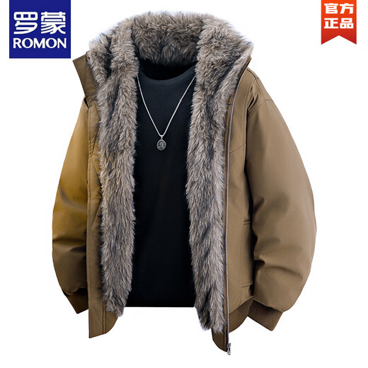ROMON European Station Plus Velvet Thickened Stand Collar Down Jacket Men's Winter Large Size Loose Mountain Carving American Cold-proof Cotton Jacket Gray S 80-95Jin Jin is equal to 0.5 kg