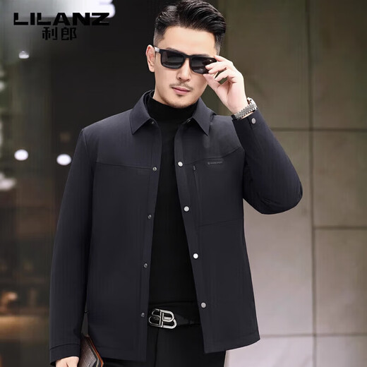 利郎（LILANZ）男士短款羽绒服翻领商务休闲黑色保暖男外套冬季轻薄爸爸装 深蓝色 4XL 195 建议185-190斤