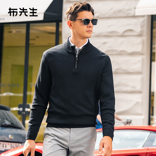 Mr. Bu's stand-up collar half zipper thickened sweater for men 2025 spring and autumn thick woolen sweater BT15507 piano black XL (180)