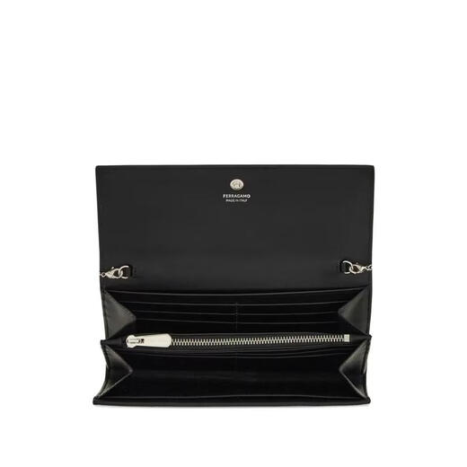 Ferragamo women's wallet can be worn cross-body, large capacity, portable storage, calfskin black and white color zebra pattern BLACK UNICA