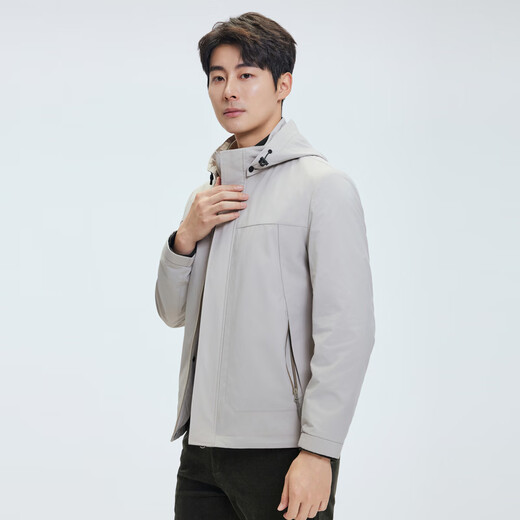 圣得西【门店同款】2025年冬季男款风衣连帽拉链保暖标准版型外套 卡其色 L (170/88A)