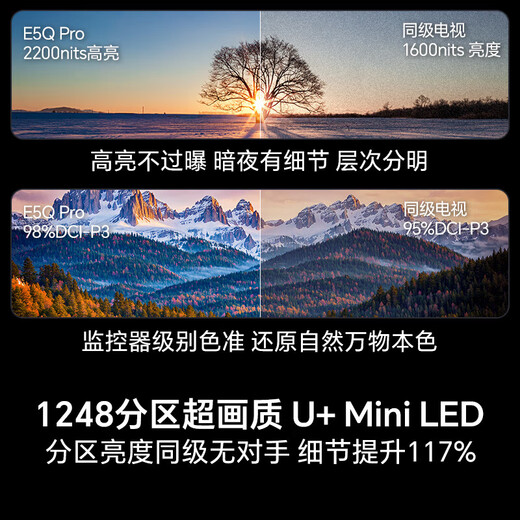 Hisense TV Xiaomo E5Q Pro 85-inch 1248 partition U+MiniLED Xinxin chip anti-reflective anti-glare ink crystal screen national subsidy World Cup 85E5Q-PRO 85-inch