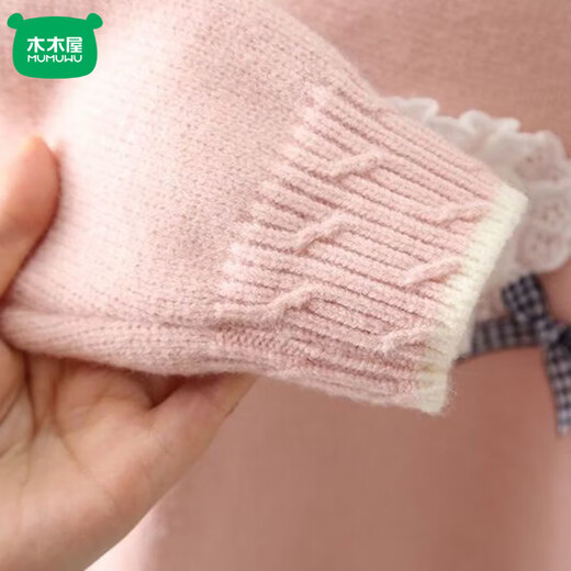 Mumuwu girls sweater winter new style baby knitted bottoming sweater winter children's velvet thickened warm top children's clothing light purple velvet thickened upgraded version 120 recommended height 105-115 cm
