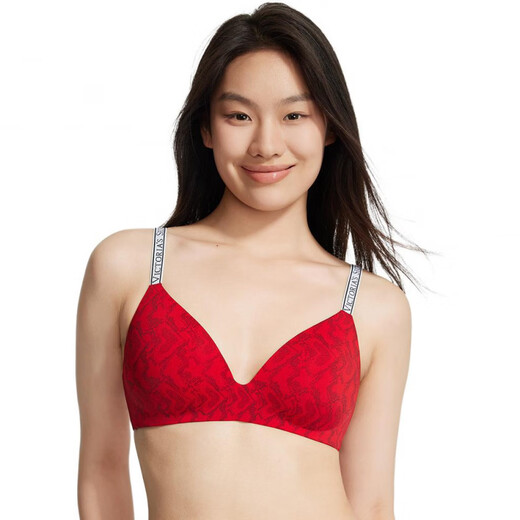 Victoria's Secret Logo Strap Thin Cup Lightweight 3/4 Cup Wireless Seamless Invisible Bra Women's Red Snake Print Red Snake Print 4XL 32C