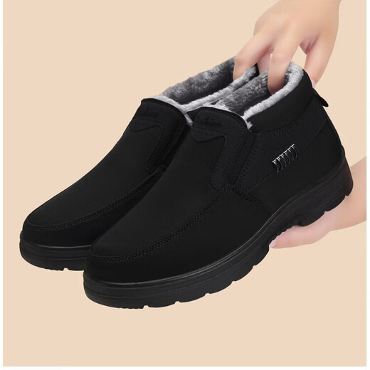 Dongtu Qianlima old Beijing cotton shoes men's winter thickened velvet warm slip-on cloth shoes soft sole non-slip work shoes for the elderly black - upgraded thickened velvet will be raised back to 78 44 (270mm)
