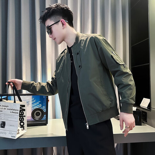 Burwilde international brand trendy brand handsome jacket men's spring and autumn baseball uniform men's 2025 new men's off beige M