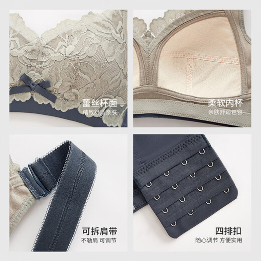 Chinami Lace Thin Latex Inner Cup Large Size Wireless Adjustable Breast Reduction Bra Underwear Modi Blue 80E