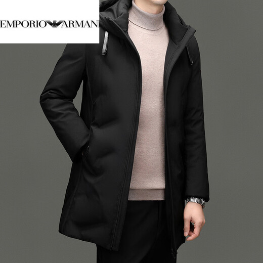 EMPORIO ARMANI阿玛尼高端羽绒服男2026秋冬季新款加厚防寒保暖男士外套中长款男 黑色 XL 180