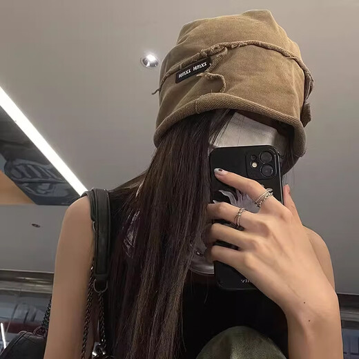 Lisao (lishao) Retro Versatile Curly Heap Hat Women's Street Fashion Brand Fur-Edge Baotou Hat Women's Large Head Circumference Loose Retro Cold Hat Wasteland Style Striped Hat - Khaki One Size (About 57cm)