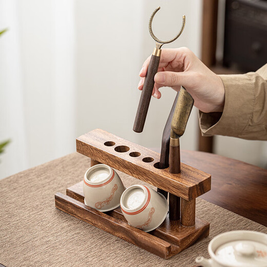 Pupan Walnut Tea Ceremony Six Gentlemen Storage Shelf Solid Wood Pen Holder Pen Holder Tea Ceremony Accessories Set Complete Collection of Tea Making Tools Walnut Wood-Multifunctional Tea Ceremony Rack