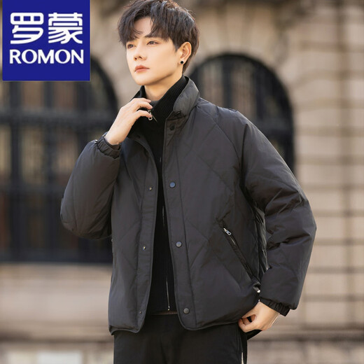 ROMON Knitted Splicing Fake Two-piece Down Jacket Men's Winter Stand Collar Lightweight Thickened Jacket Handsome National Standard 90 Down Winter Jacket Khaki White Duck Down L Within 120