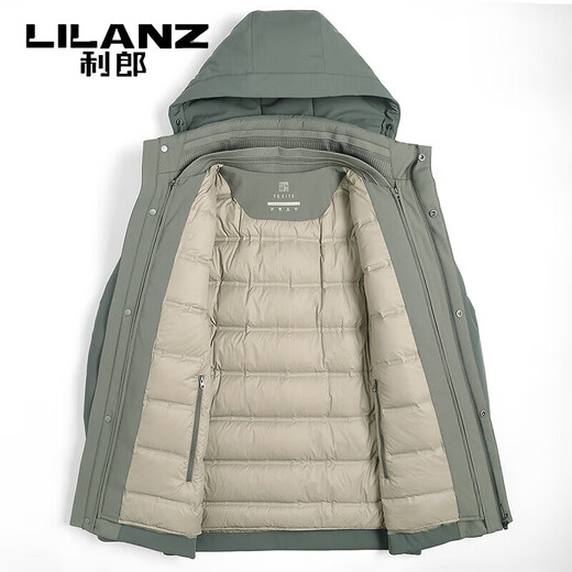 利郎（LILANZ）鹅绒羽绒服男士连帽中长款商务休闲冬季新款加厚爸爸冬装外套 灰绿 M 170