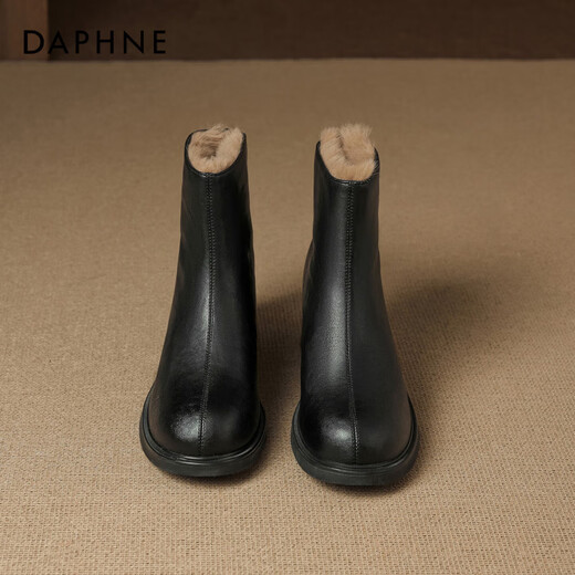 Daphne French High Heel Short Boots Women's Winter Velvet Thickened Snow Boots 2025 New Black Martin Slim Boots Black 35