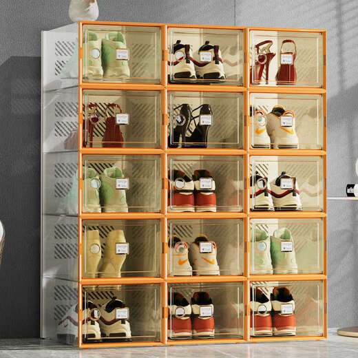 Yusenyi transparent shoe box storage box thickened drawer-type shoe organization folding shoe cabinet space-saving shoe rack shoe box Ai Ma Orange small size 42 can be placed transparent and visible +16 pieces 23x33x14cm