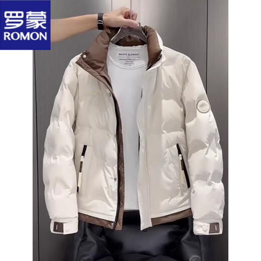 ROMON короткий пуховик мужской осенне-зимний утолщенный модный бренд красивый модный воротник-стойка повседневный белый утиный пуховик 2335 метров белый воротник-стойка стиль M рекомендуется 100-115 Jin Jin равен 0,5 кг