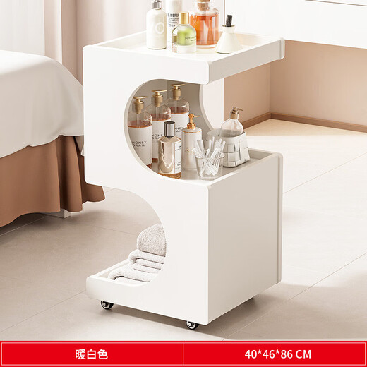 Special trolley for Yong Huan Beauty Salon, wooden movable care instrument storage rack, cosmetic hand push advanced tool cart, warm white 46x40x86CM, official standard configuration